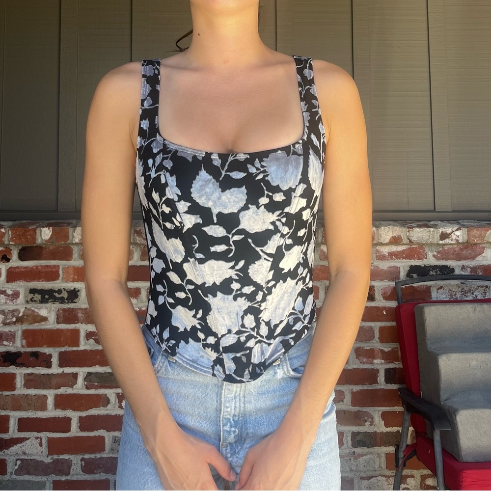 Vintage black and silver floral velvet corset top!